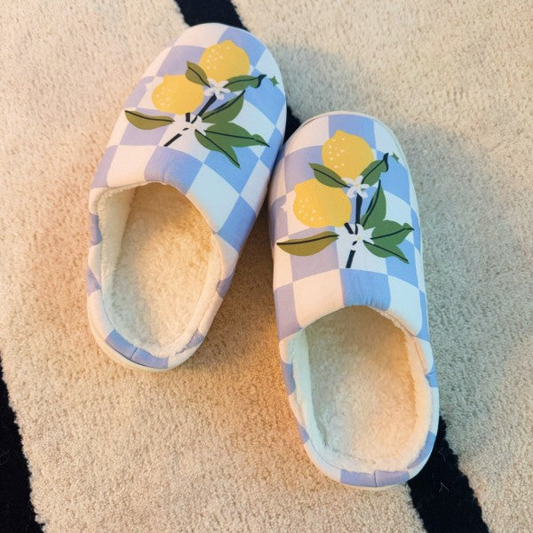Lemon Drop Gingham Lounge Slippers - Sweet & Cozy