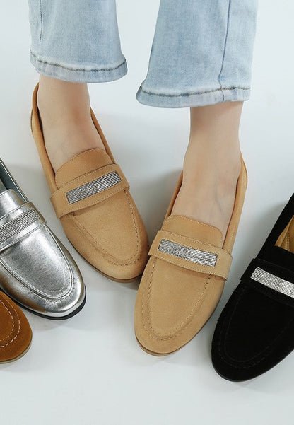 New Ode Rhinestone Penny Strap Loafers Loafers