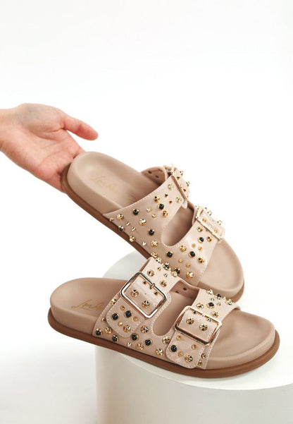 Jayata Metallic Stud Embellished Sliders