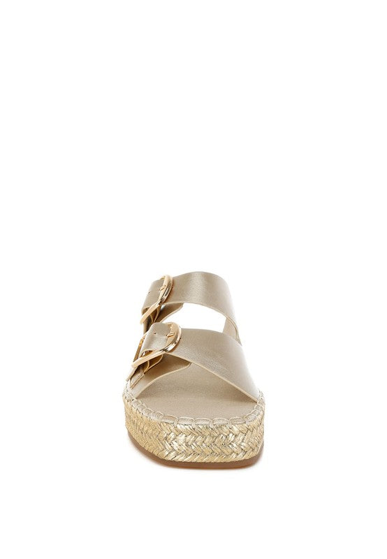 Miova Metallic Buckle Detail Espadrille Flatforms