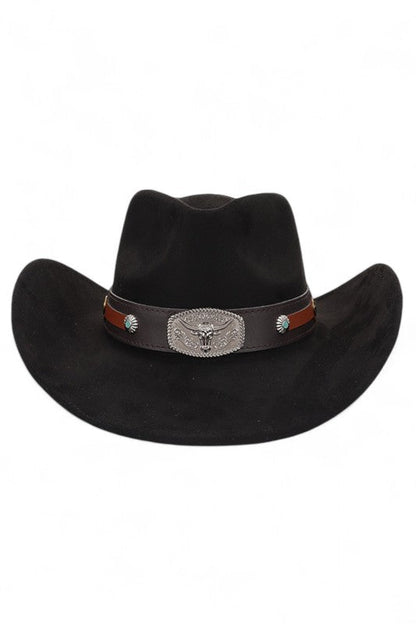 Faux Wool Felt Cowboy Hat with Metal Detail