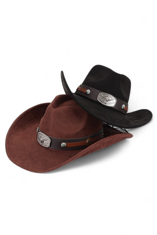 Faux Wool Felt Cowboy Hat with Metal Detail