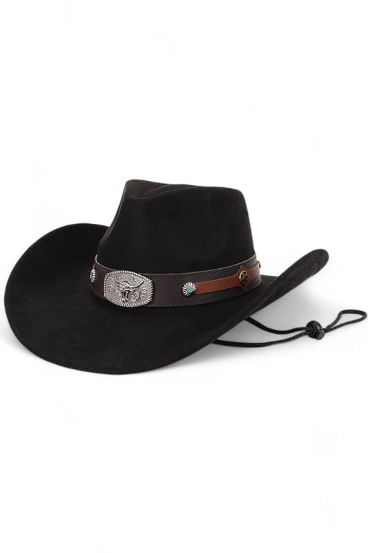 Faux Wool Felt Cowboy Hat with Metal Detail