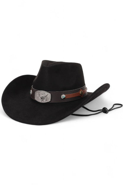 Faux Wool Felt Cowboy Hat with Metal Detail