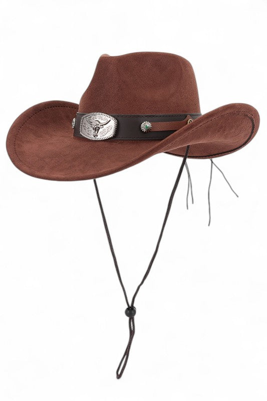 Faux Wool Felt Cowboy Hat with Metal Detail