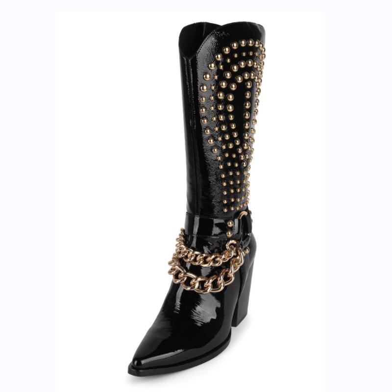 Knight Studded Cowboy Boots | Punk Rock Style with Rivets & Chains