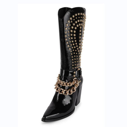 Knight Studded Cowboy Boots | Punk Rock Style with Rivets & Chains