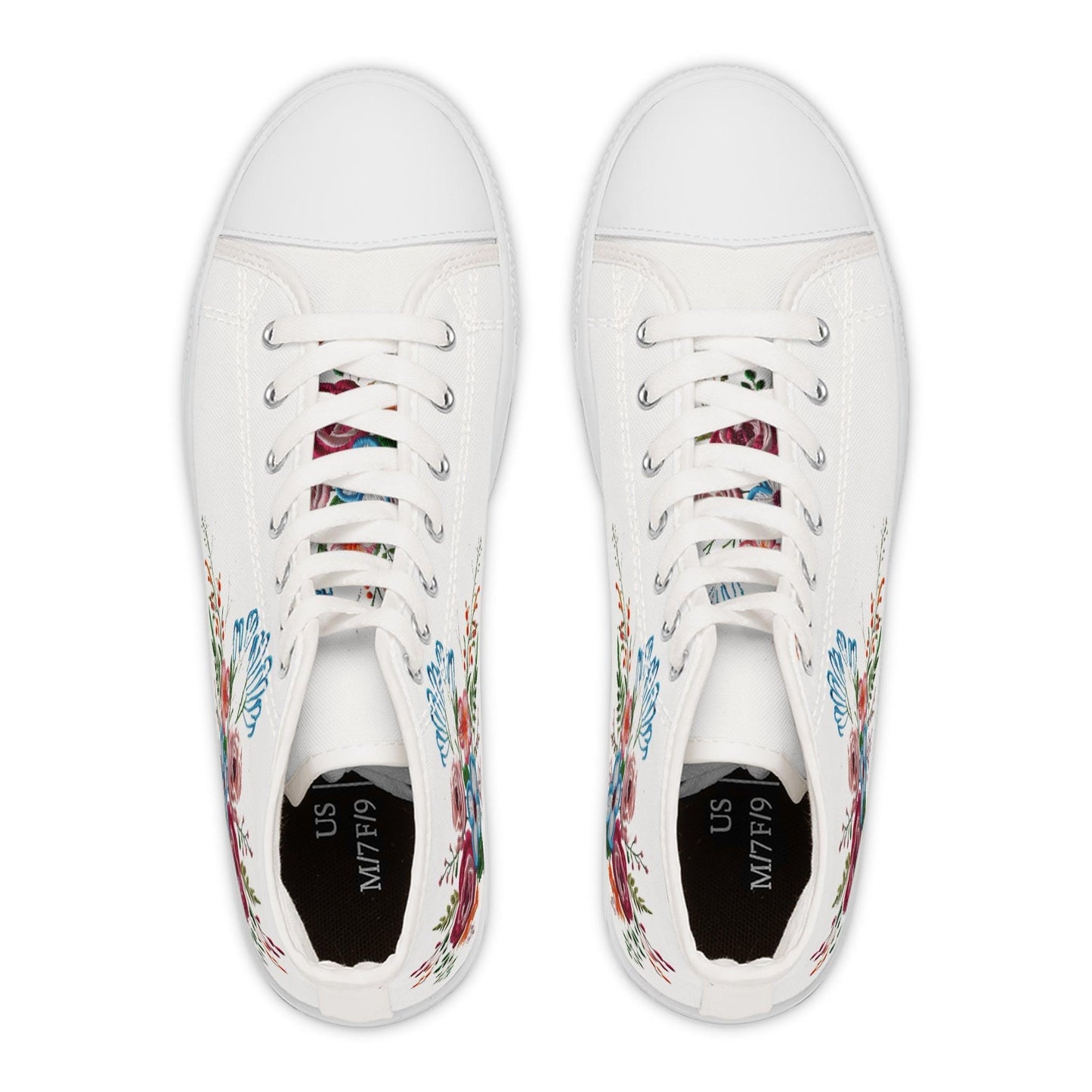 Womens White High Top Sneakers with Vibrant Wildflower Design