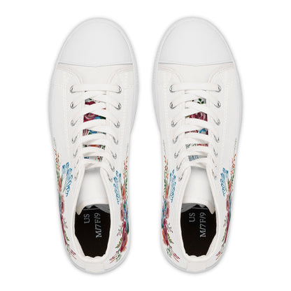 Womens White High Top Sneakers with Vibrant Wildflower Design