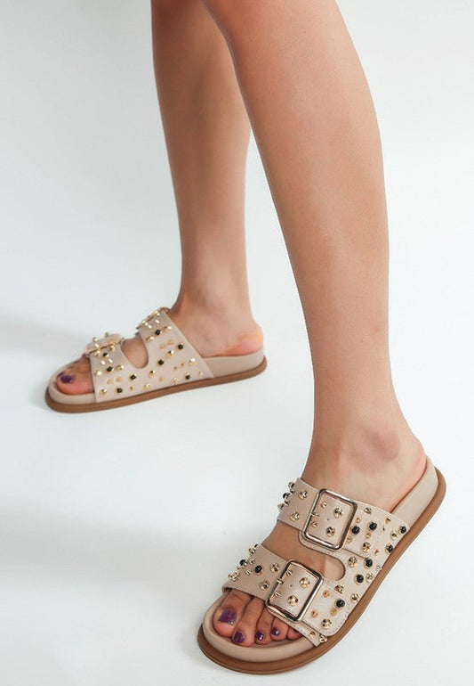 Jayata Metallic Stud Embellished Sliders