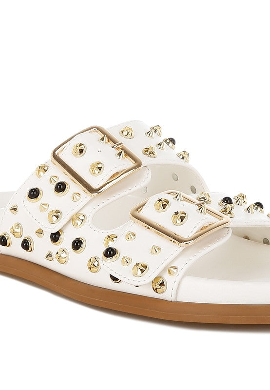 Jayata Metallic Stud Embellished Sliders