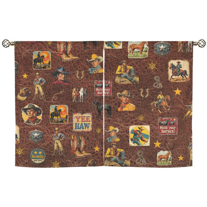 Vintage Cowboy Collage Western Curtains 28" x 40" Made in America