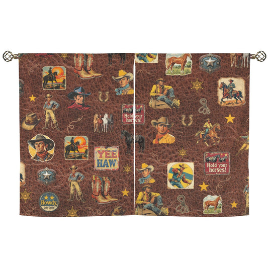 Vintage Cowboy Collage Western Curtains 28" x 40" Made in America