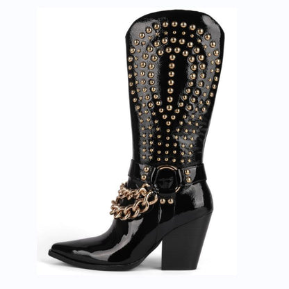 Knight Studded Cowboy Boots | Punk Rock Style with Rivets & Chains