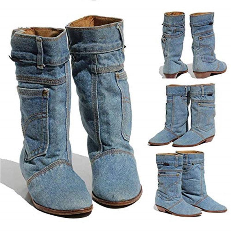 Sky Blue Denim Cowboy Boots