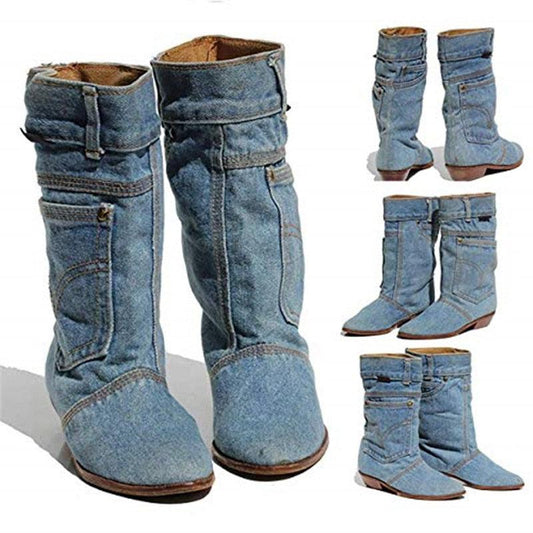 Sky Blue Denim Cowboy Boots