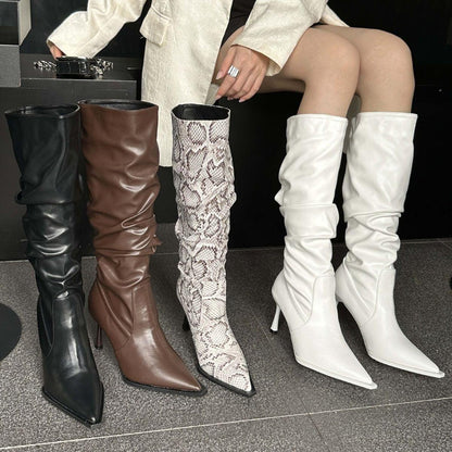 LuxSnakeskin Pointed Toe Knee High Boots