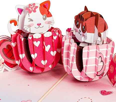Love Cat Mugs Pop Up Card- 5" x 7"