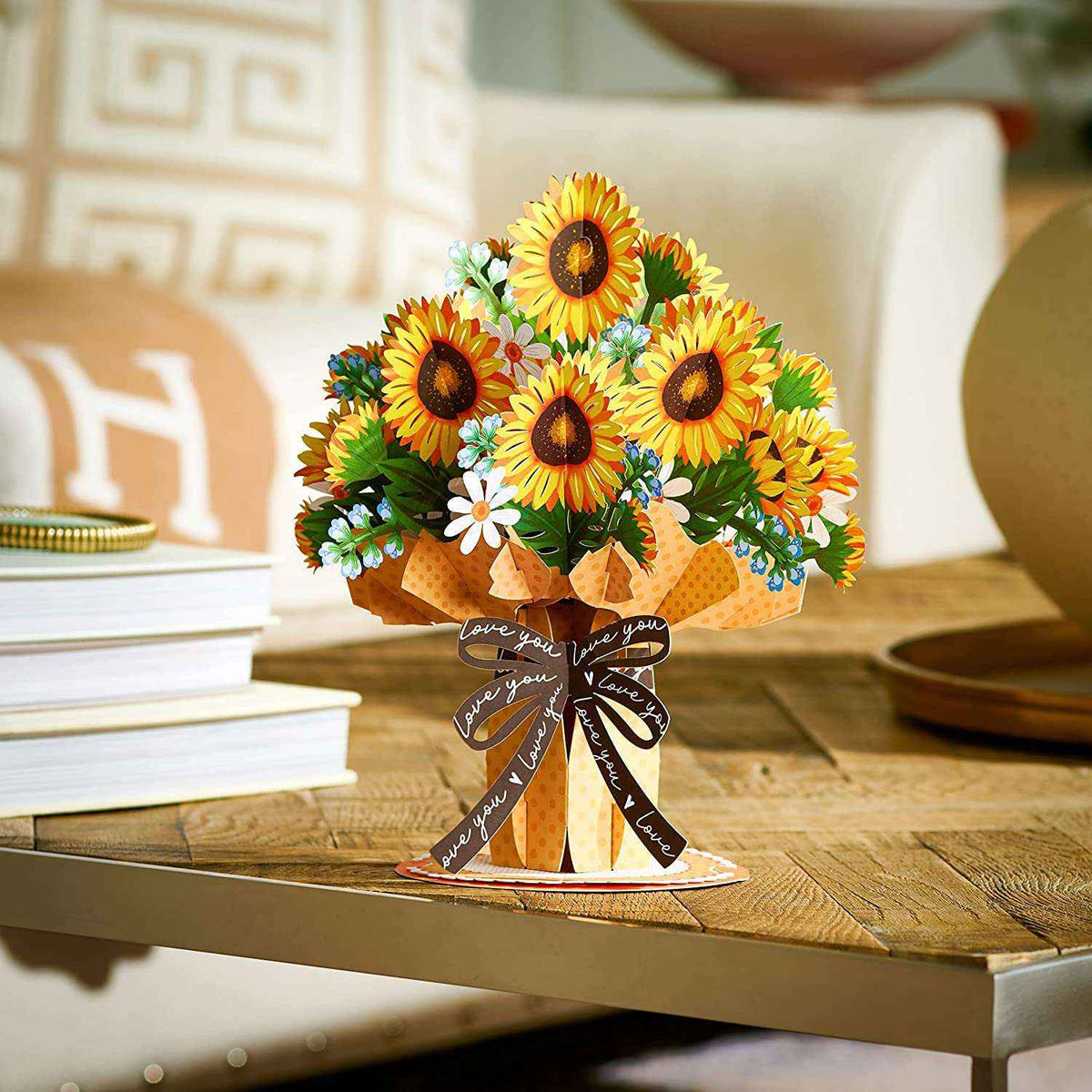 HugePop Sunflower Pop Up Flower Bouquet with Detachable Flowers, 10" x 14"