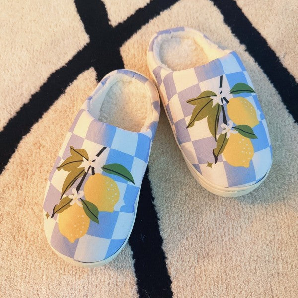 Lemon Drop Gingham Lounge Slippers - Sweet & Cozy