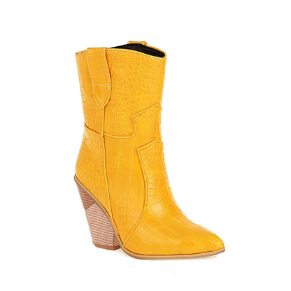 Cowgirl Chic High Heel Ankle Boots - Trendy Denim and Leather Boots for Women