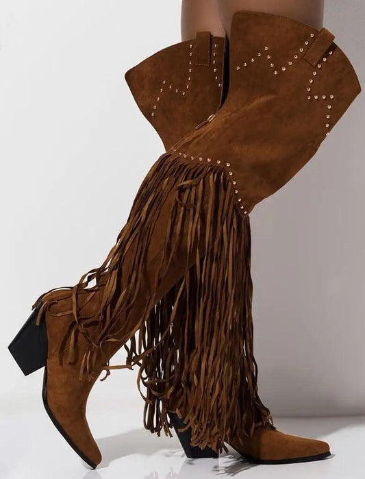 Vintage Fringe Over-the-Knee Boots
