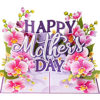 Happy Mothers Day Orchids Pop Up Card - 5" x 7"