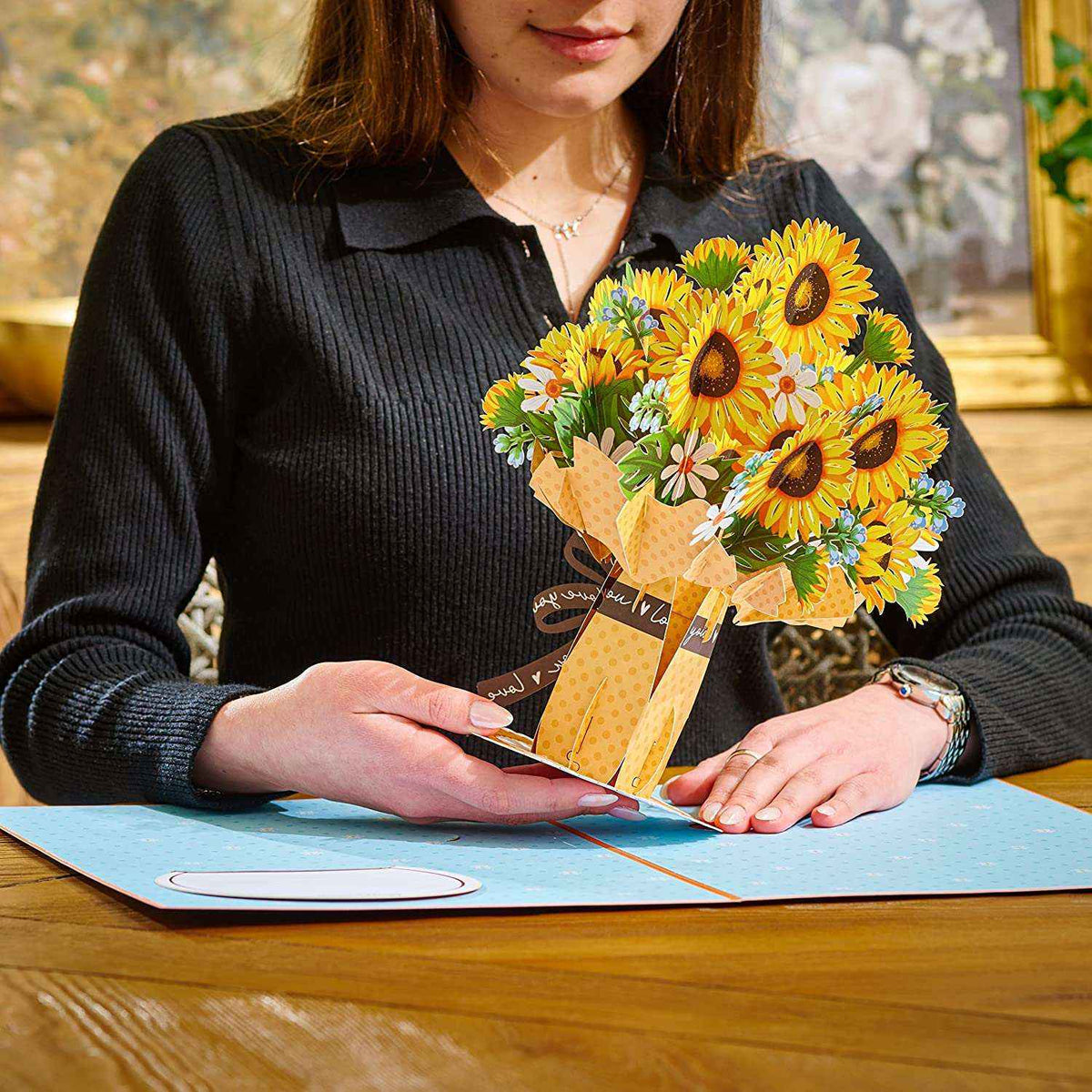HugePop Sunflower Pop Up Flower Bouquet with Detachable Flowers, 10" x 14"