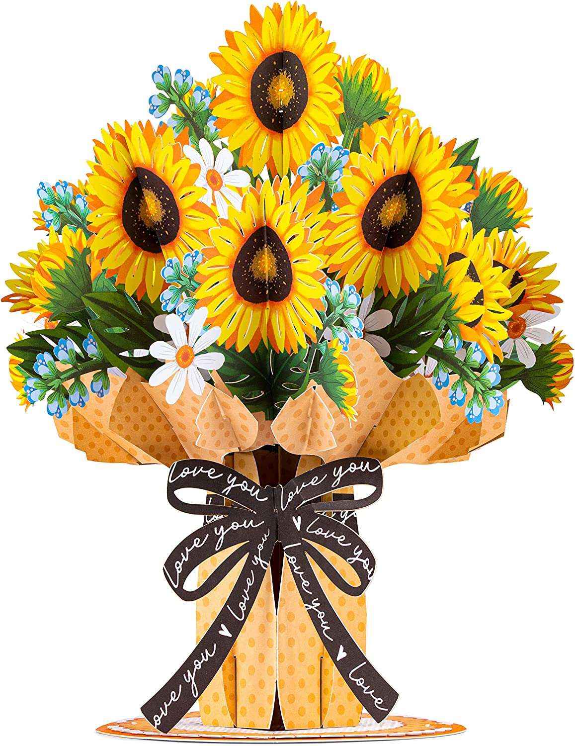 HugePop Sunflower Pop Up Flower Bouquet with Detachable Flowers, 10" x 14"