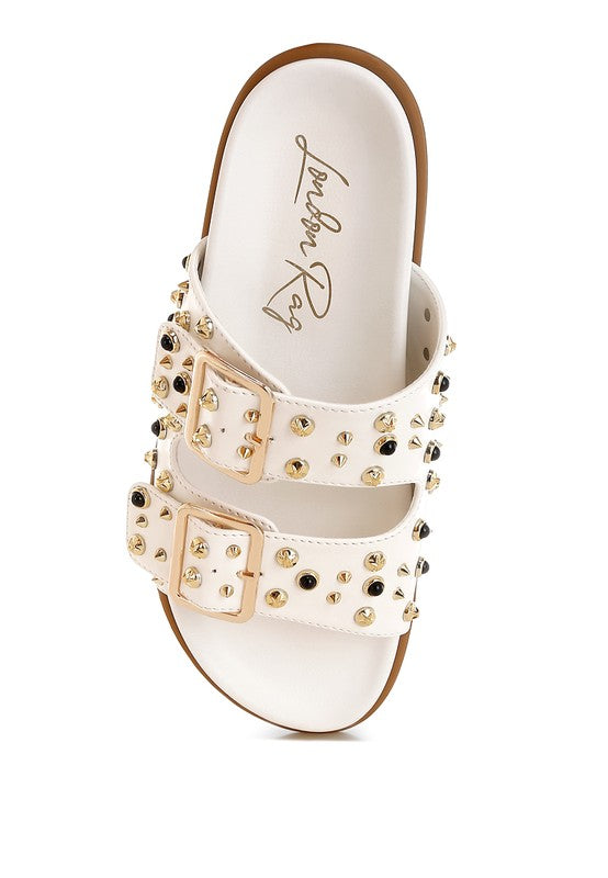 Jayata Metallic Stud Embellished Sliders
