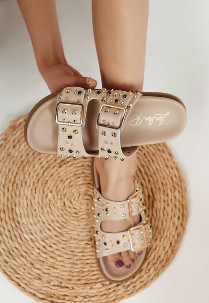 Jayata Metallic Stud Embellished Sliders