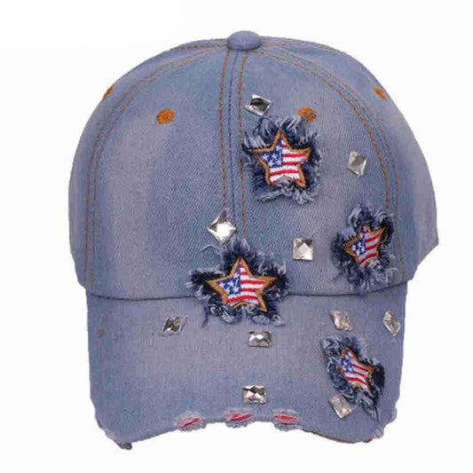 American Flag Distressed Denim Baseball Cap