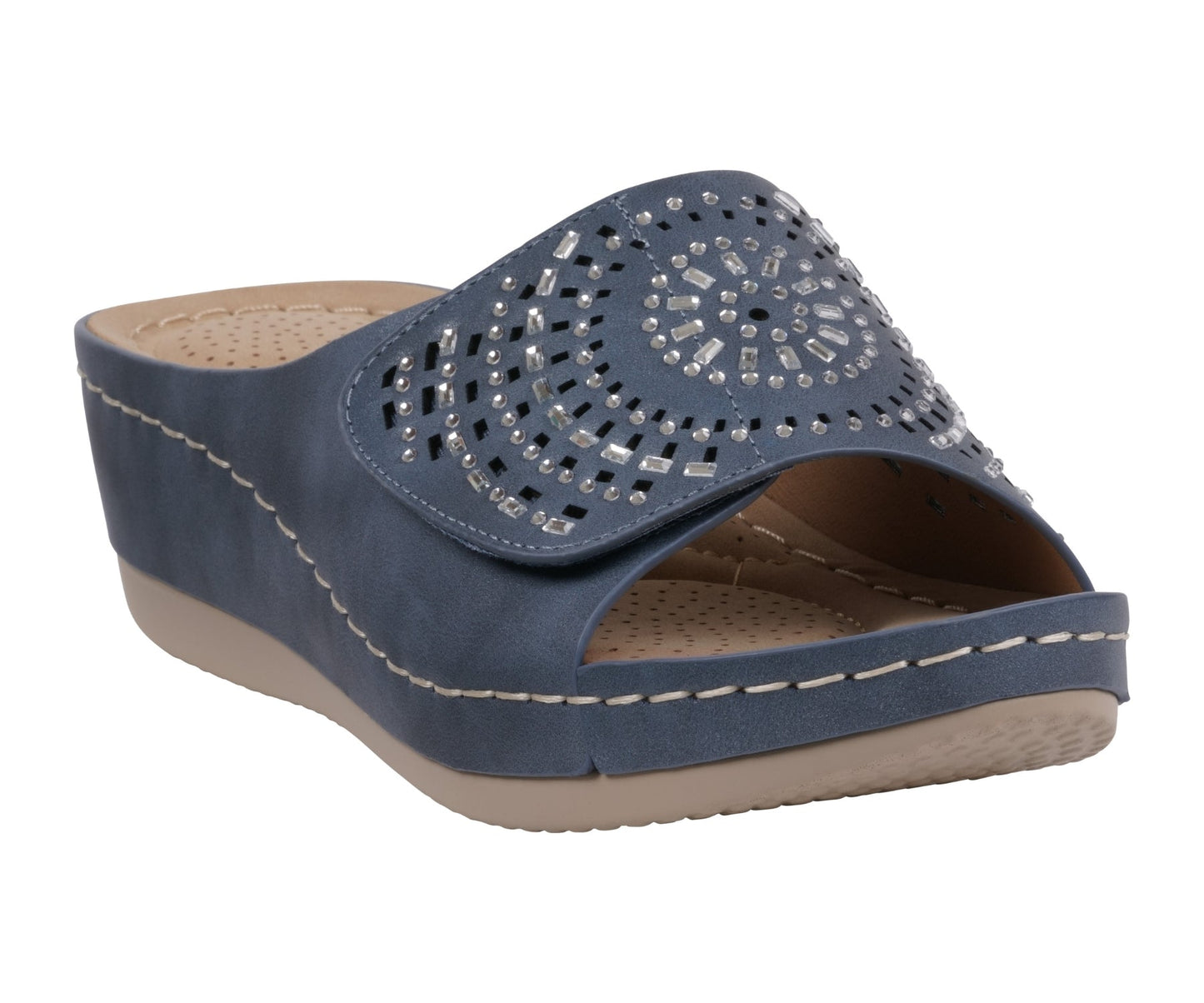 Women's Adrina Embellished Velcro Navy Wedge Sandals