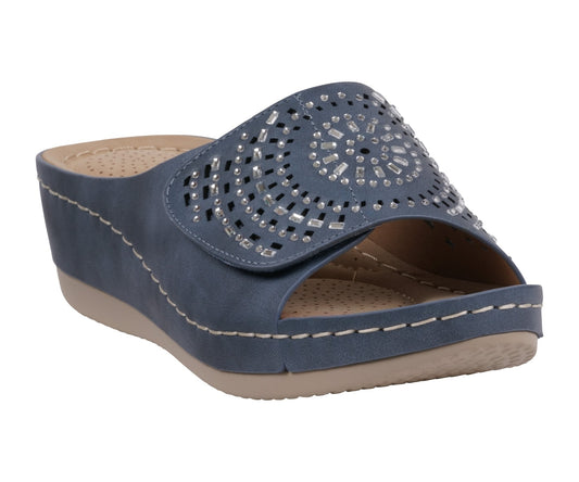 Women's Adrina Embellished Velcro Navy Wedge Sandals