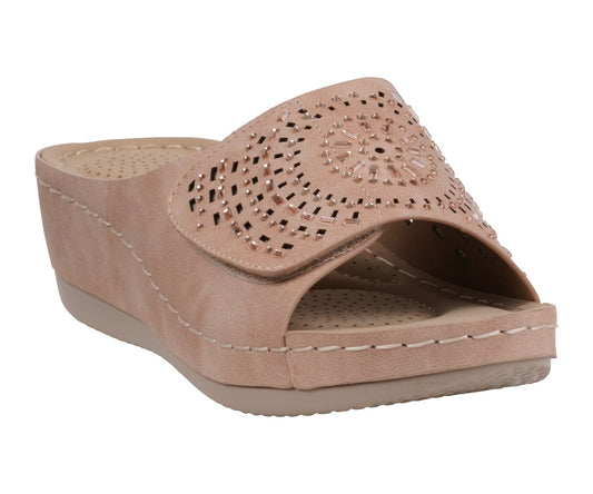 Women's Adrina Embellished Velcro Blush Wedge Sandals