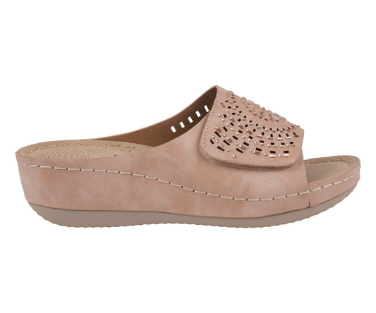 Women's Adrina Embellished Velcro Blush Wedge Sandals