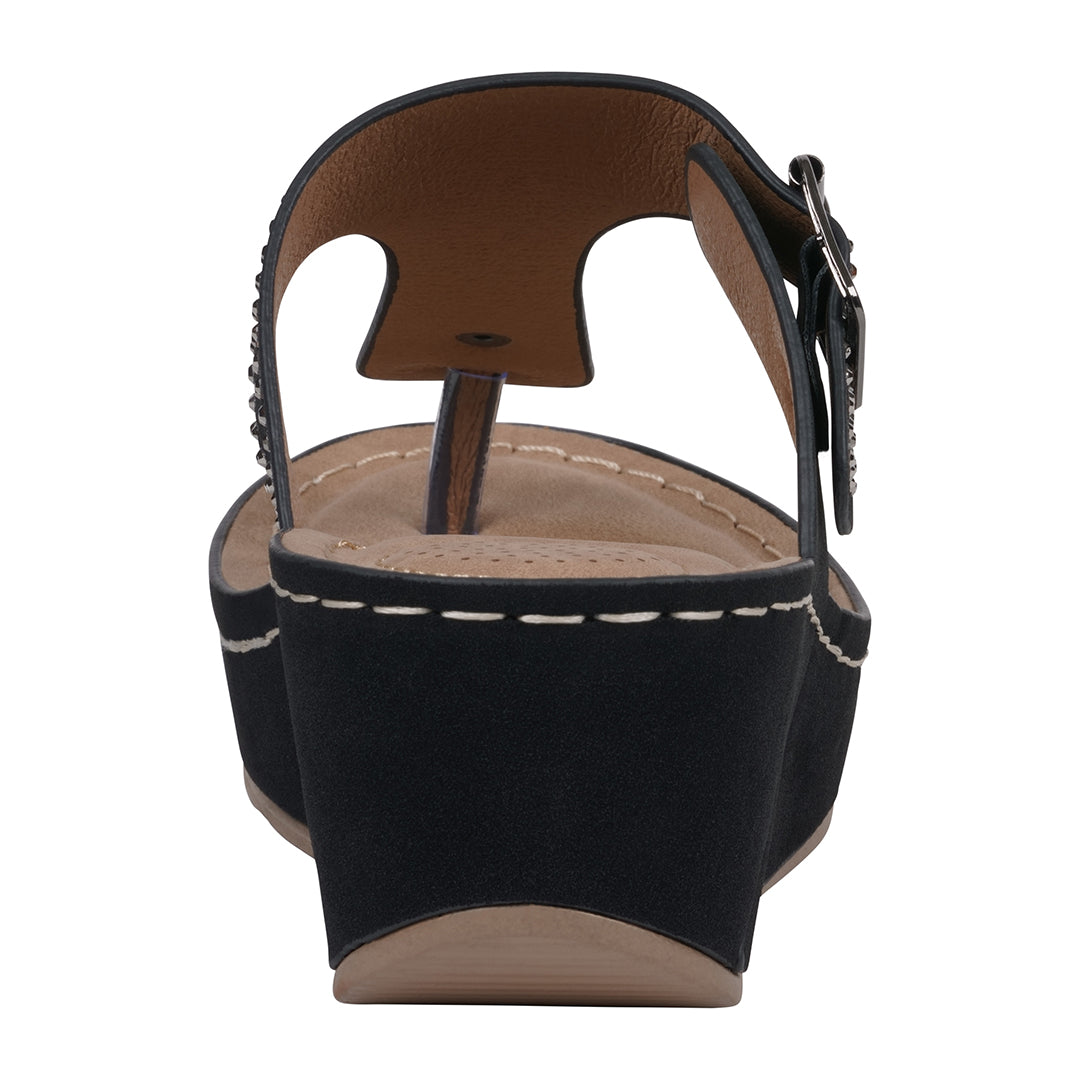 Women's Alani Black Embellished Thong Wedge Sandals