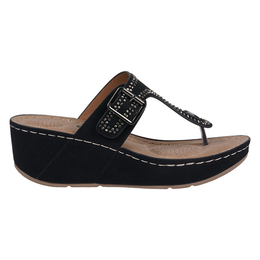 Women's Alani Black Embellished Thong Wedge Sandals