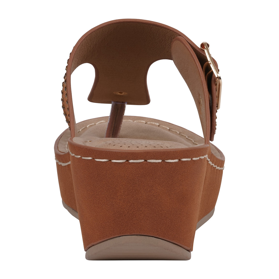Women's Alani Cognac Embellished Thong Wedge Sandals