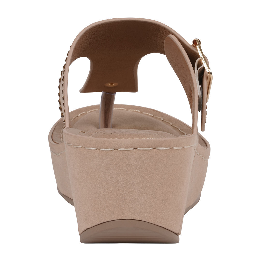 Women's Alani Beige Embellished Thong Wedge Sandals