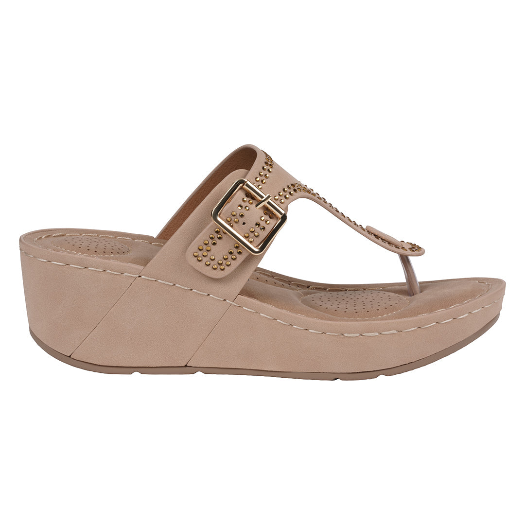 Women's Alani Beige Embellished Thong Wedge Sandals