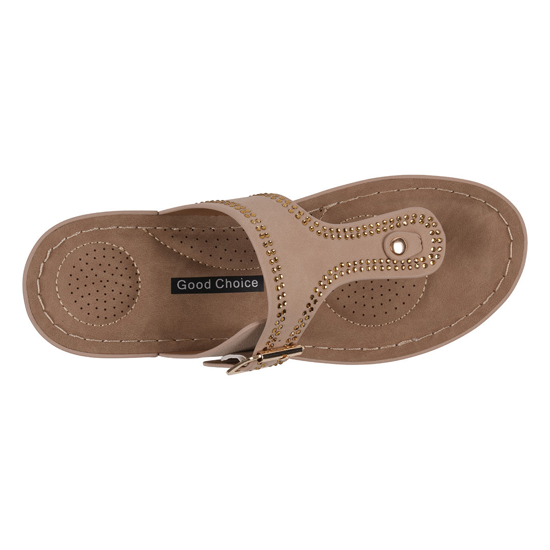 Women's Alani Beige Embellished Thong Wedge Sandals