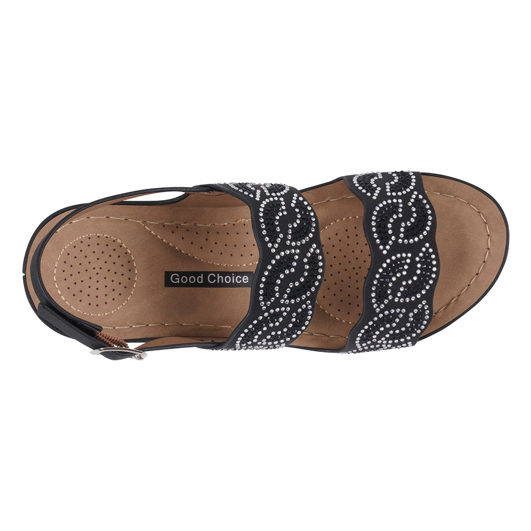 Women's Alexia Black Embellished Wedge Sandals