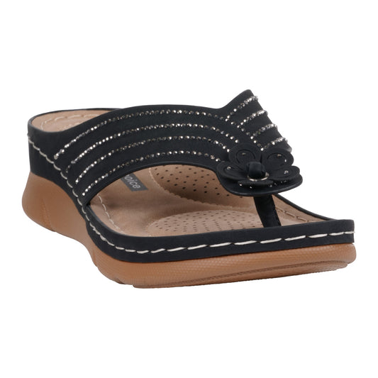 Women's Amari Black Flower Thong Flat Comfort Sandals