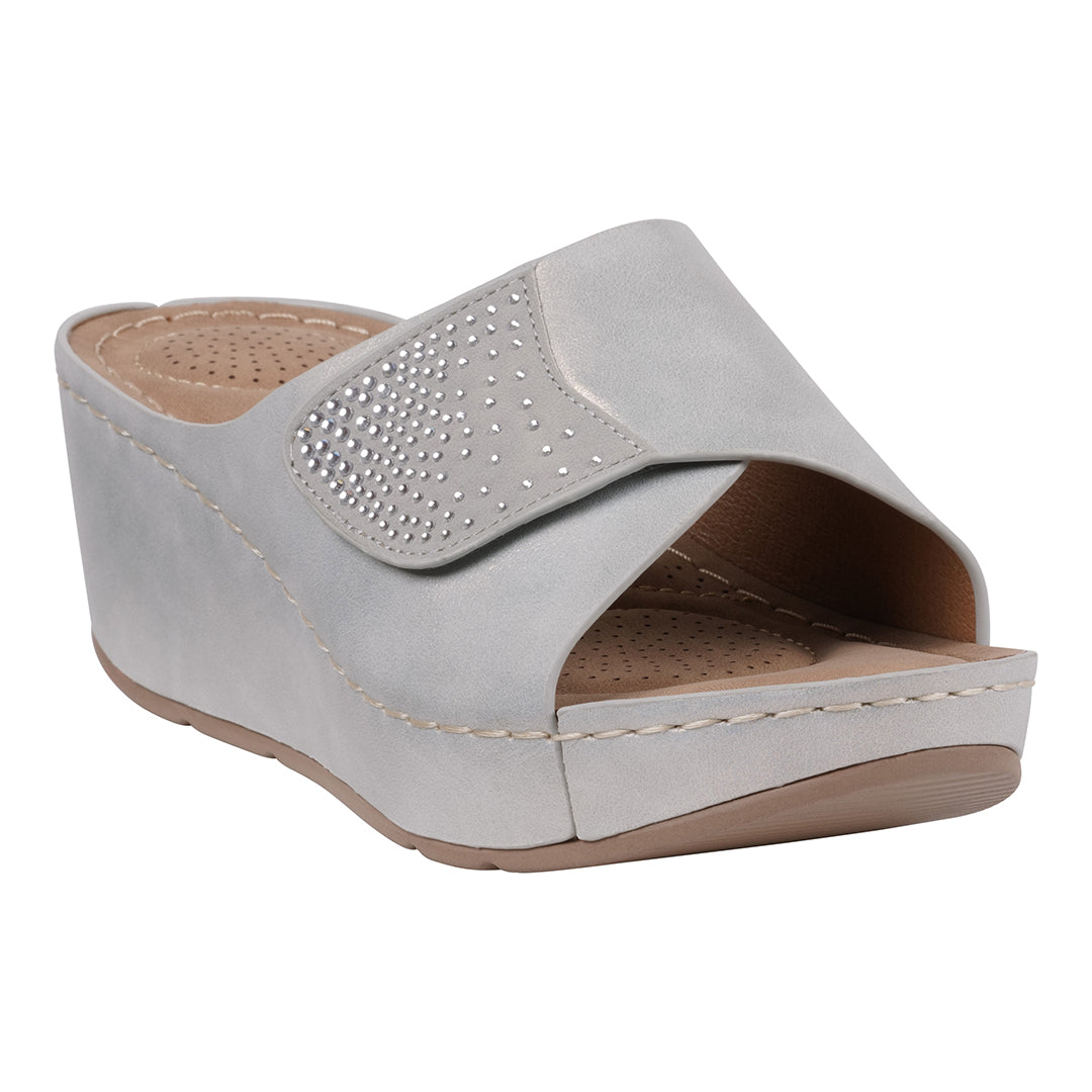 Women's Annora Silver Embellished Velcro Wedge Sandals