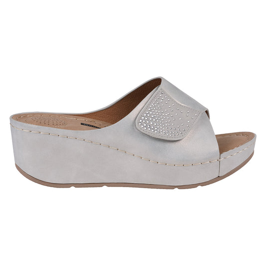 Women's Annora Silver Embellished Velcro Wedge Sandals