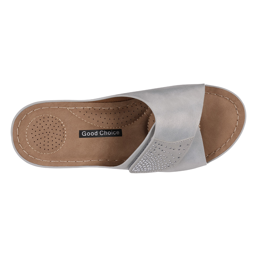 Women's Annora Silver Embellished Velcro Wedge Sandals