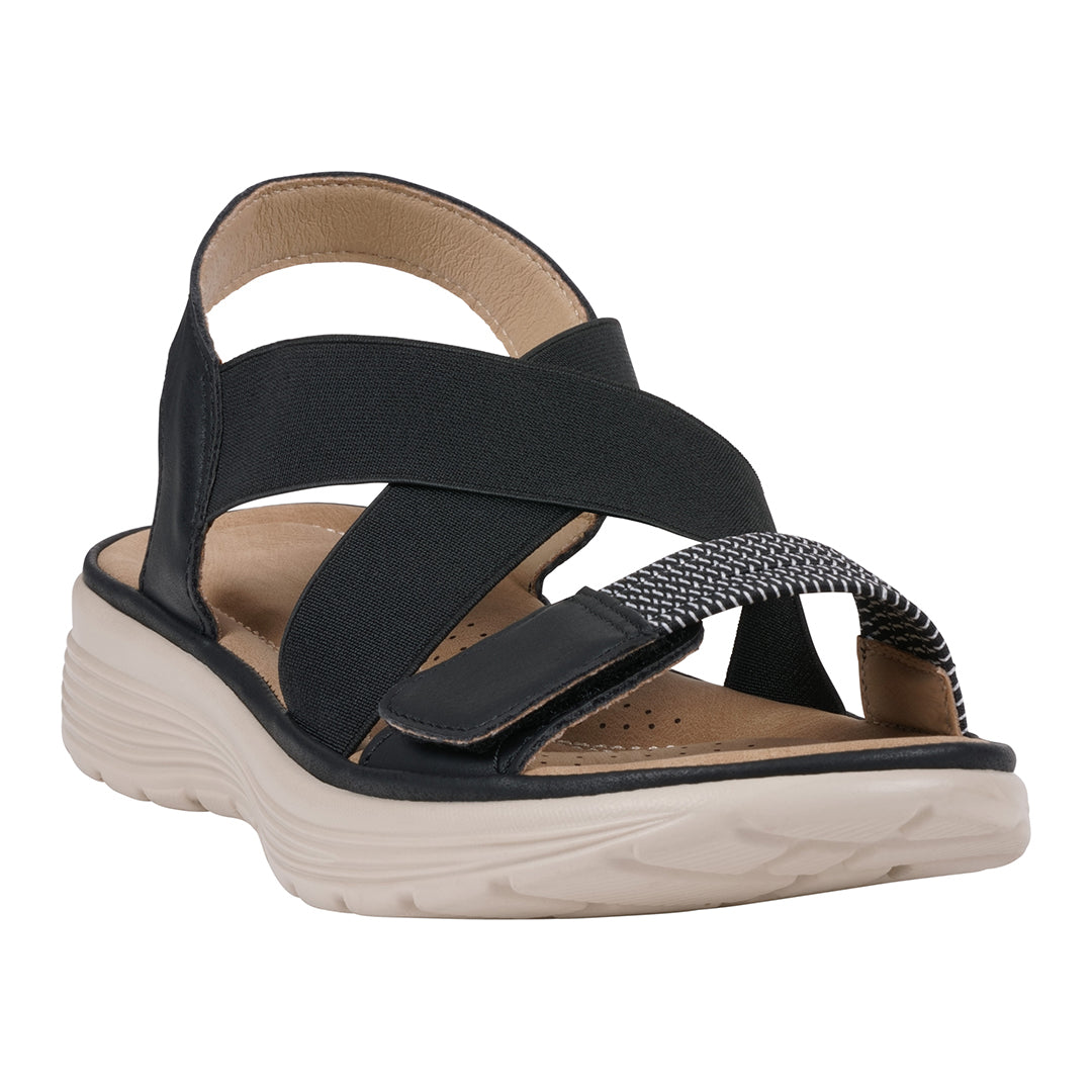 Women's Ariel Black Elastic Comfort Flat Sandals