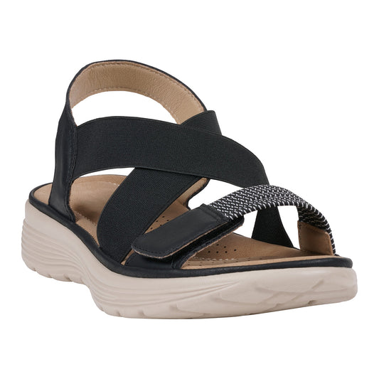 Women's Ariel Black Elastic Comfort Flat Sandals
