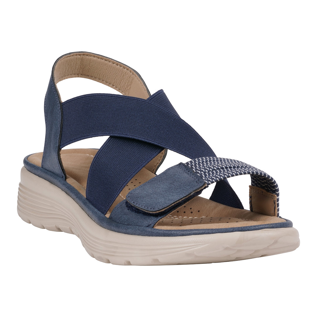 Women's Ariel Navy Elastic Comfort Flat Sandals